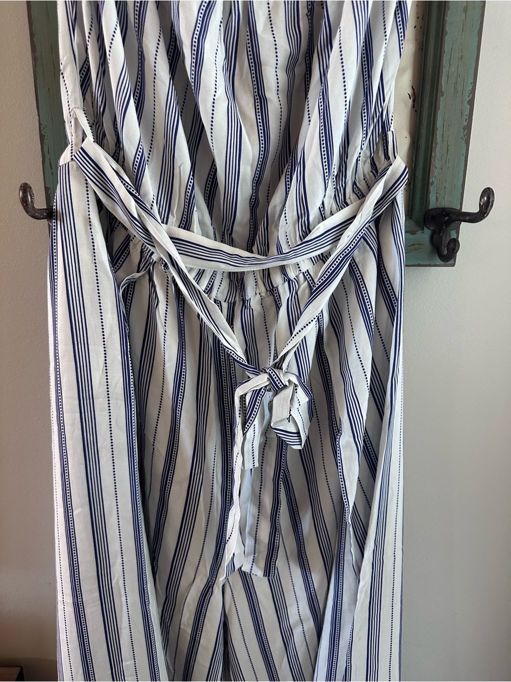 NWT HEM & Thread Blue & White Striped Wide Leg Jumpsuit | Size Large | Tie Waist - Picture 3 of 6